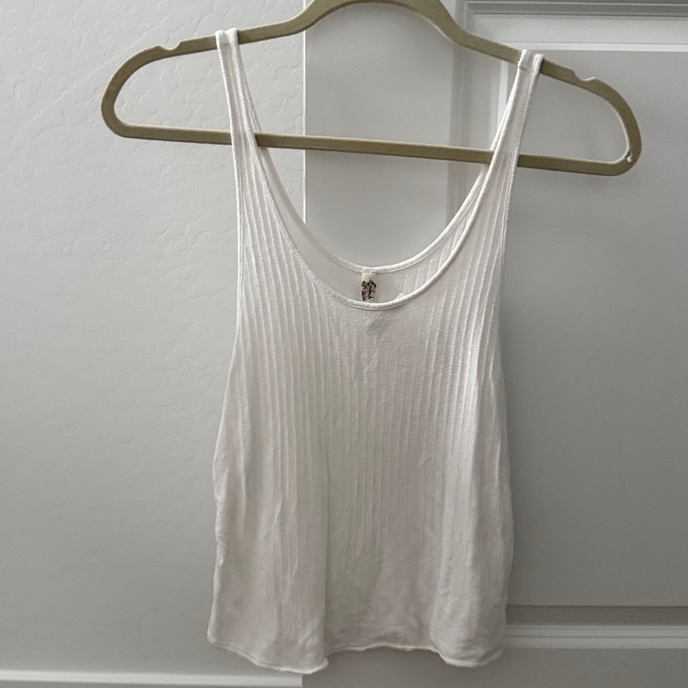 Free People White Ribbed Tank Top